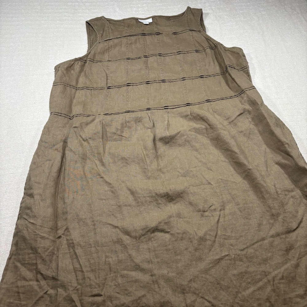 J. Jill Love Linen Brown Pintuck Sleeveless Shift Dress Petite Large WDR151102
